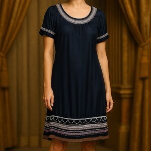 ANTHROPOLOGIE Maeve Black Sequin Beaded Fringe Embellished Dress Size 8 boho